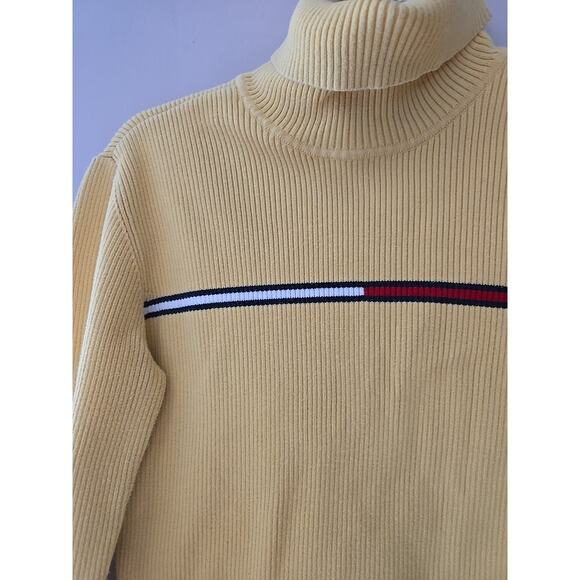 Vintage Y2K Tommy Hilfiger Yellow Turtleneck Preppy Sweater Womans Size Medium - Picture 4 of 5